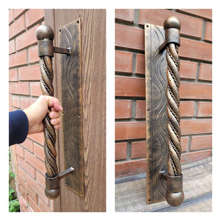 Front Door handle, Hand forged handle, Metal handle, Barn door handle, Door decor, Wrought hardware, Metal forged handle