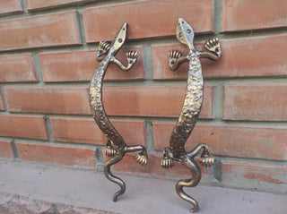 Hand Forged Lizard Door Handle Set: Rustic Barn Decor Pulls