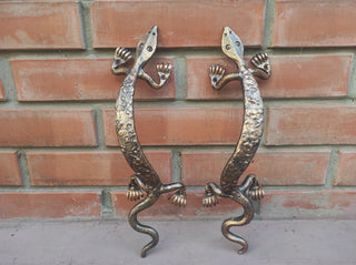 Hand Forged Lizard Door Handle Set: Rustic Barn Decor Pulls
