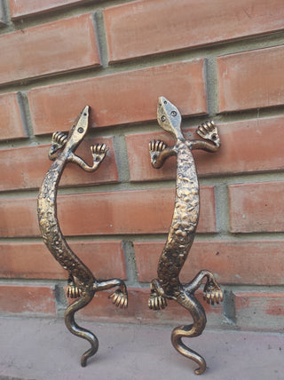 Hand Forged Lizard Door Handle Set: Rustic Barn Decor Pulls