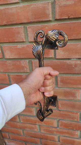 Hand Forged Steel Barn Door Handle: Branch & Flower Design