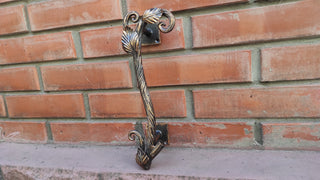 Hand Forged Steel Barn Door Handle: Branch & Flower Design