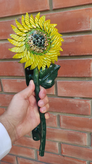 Hand Forged Steel Sunflower Barn Door Handle - 15.74"