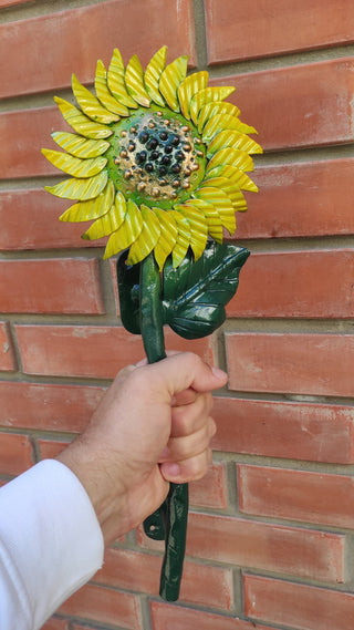 Hand Forged Steel Sunflower Barn Door Handle - 15.74"