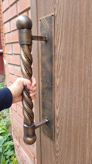 Hand forged handle, Front Door handle, Metal handle, Barn door handle, Door decor, Wrought hardware, Metal forged handle