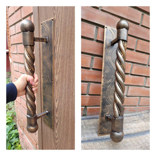 Hand forged handle, Front Door handle, Metal handle, Barn door handle, Door decor, Wrought hardware, Metal forged handle