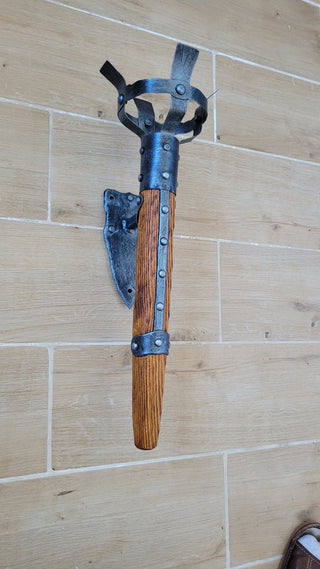 Hand Forged Wrought Iron Wall Sconce: Medieval Viking Torch Lantern