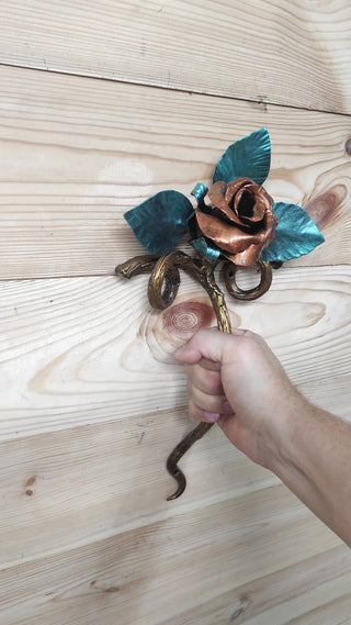 Hand Forged Rose Door Handle: Wrought Iron Barn Door Decor