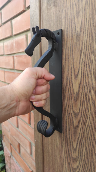 Door handle, horse door handle, metal handle, hand forged handle, barn door handle, door decor, wrought hardware, metal forged handle