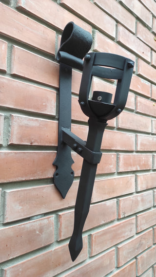 Hand Forged Wrought Iron Wall Sconce: Medieval Viking Torch Lantern