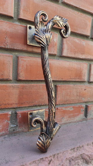 Hand Forged Steel Barn Door Handle: Branch & Flower Design