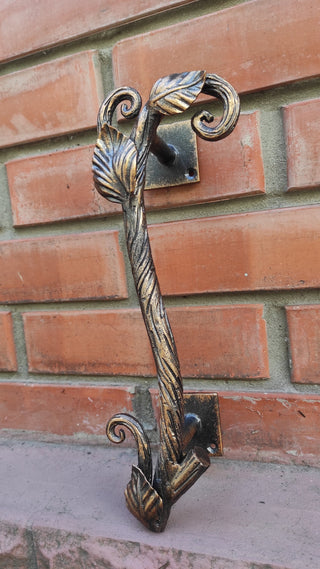 Hand Forged Steel Barn Door Handle: Branch & Flower Design