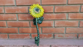 Hand Forged Steel Sunflower Barn Door Handle - 15.74"