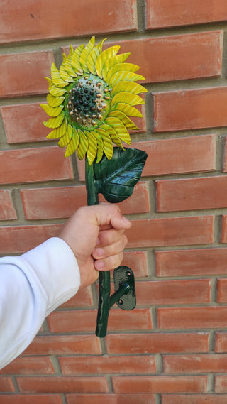 Hand Forged Steel Sunflower Barn Door Handle - 15.74"