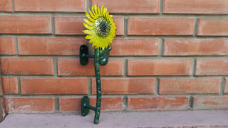 Hand Forged Steel Sunflower Barn Door Handle - 15.74"
