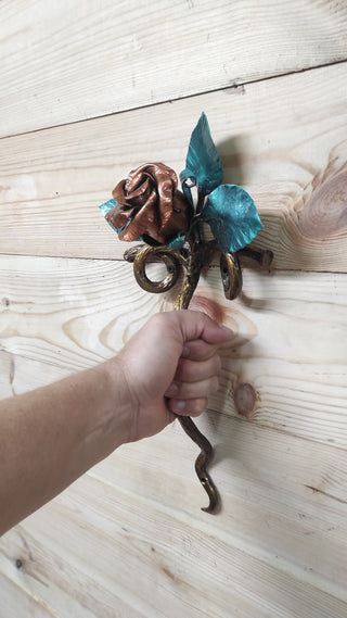 Hand Forged Rose Door Handle: Wrought Iron Barn Door Decor