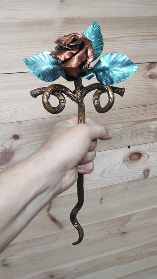 Hand Forged Rose Door Handle: Wrought Iron Barn Door Decor