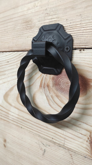 Hand Forged Wrought Iron Door Knocker - Twisted Ring Handle
