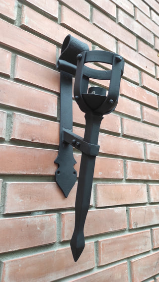 Hand Forged Wrought Iron Wall Sconce: Medieval Viking Torch Lantern