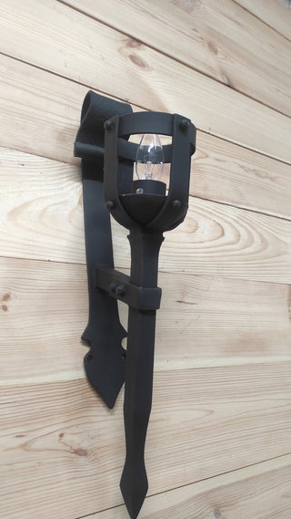 Hand Forged Wrought Iron Wall Sconce: Medieval Viking Torch Lantern