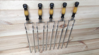 Hand Forged Stainless Steel Skewer Set: Wooden Handle Grill Tools