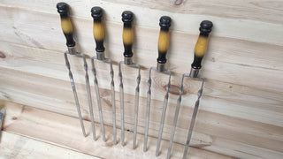 Hand Forged Stainless Steel Skewer Set: Wooden Handle Grill Tools