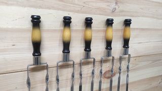 Hand Forged Stainless Steel Skewer Set: Wooden Handle Grill Tools