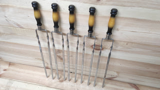 Hand Forged Stainless Steel Skewer Set: Wooden Handle Grill Tools