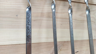 Hand Forged Stainless Steel BBQ Skewers with Wood Handle - Set of 6