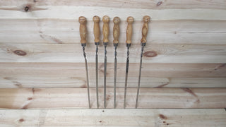 Hand Forged Stainless Steel BBQ Skewers with Wood Handle - Set of 6