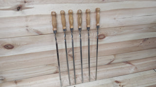 Hand Forged Stainless Steel BBQ Skewers with Wood Handle - Set of 6