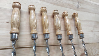 Hand Forged Stainless Steel BBQ Skewers with Wood Handle - Set of 6