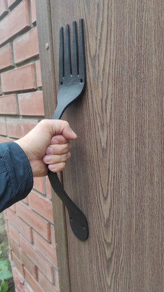 Hand Forged Fork Door Handle: Wrought Iron Metal Decor