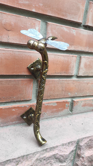 Dragonfly Barn Door Handle: Hand-Forged Wrought Iron Branch Pull