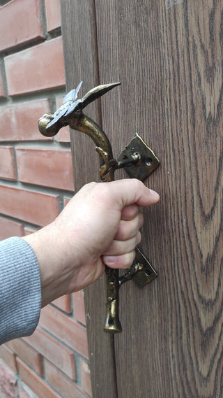 Dragonfly Barn Door Handle: Hand-Forged Wrought Iron Branch Pull