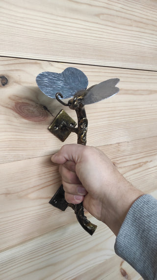 Hand Forged Butterfly Barn Door Handle: Wrought Iron Metal Pull