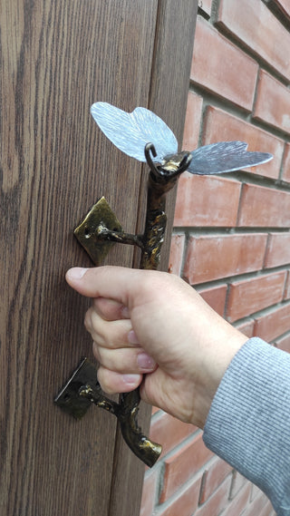 Hand Forged Butterfly Barn Door Handle: Wrought Iron Metal Pull