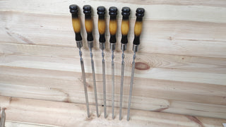 Hand Forged Stainless Steel Skewers with Wood Handle - Set of 6