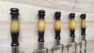 Hand Forged Stainless Steel Skewer Set: Wooden Handle Grill Tools