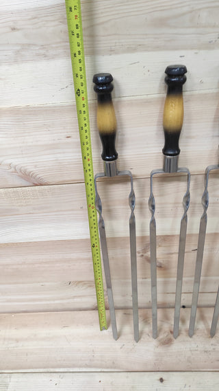 Hand Forged Stainless Steel Skewer Set: Wooden Handle Grill Tools
