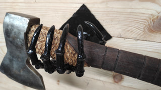 Skeleton Hands Axe Wall Mount: Handmade Iron Axe Holder