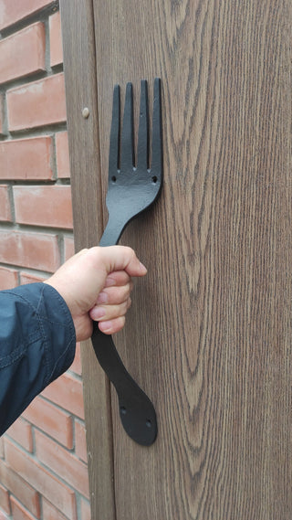 Hand Forged Fork Door Handle: Wrought Iron Metal Decor