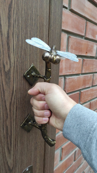 Dragonfly Barn Door Handle: Hand-Forged Wrought Iron Branch Pull