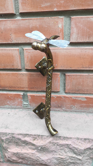 Dragonfly Barn Door Handle: Hand-Forged Wrought Iron Branch Pull