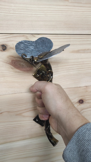 Hand Forged Butterfly Barn Door Handle: Wrought Iron Metal Pull