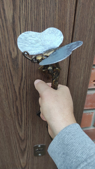 Hand Forged Butterfly Barn Door Handle: Wrought Iron Metal Pull