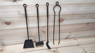 Hand Forged Fireplace Tool Set: 4 Piece Fireside Accessories