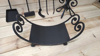 Handmade Forged Fireplace Tools Set: Poker, Tongs, Shovel, Broom & Log Holder