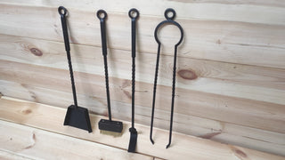 Forged fireplace tools set, 4 Pieces, Fireplace poker, Fireplace Tongs, Shovel, Broom, Hand Forged, Fire Tool, Fireplace Gift