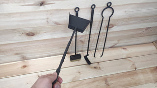 Forged fireplace tools set, 4 Pieces, Fireplace poker, Fireplace Tongs, Shovel, Broom, Hand Forged, Fire Tool, Fireplace Gift